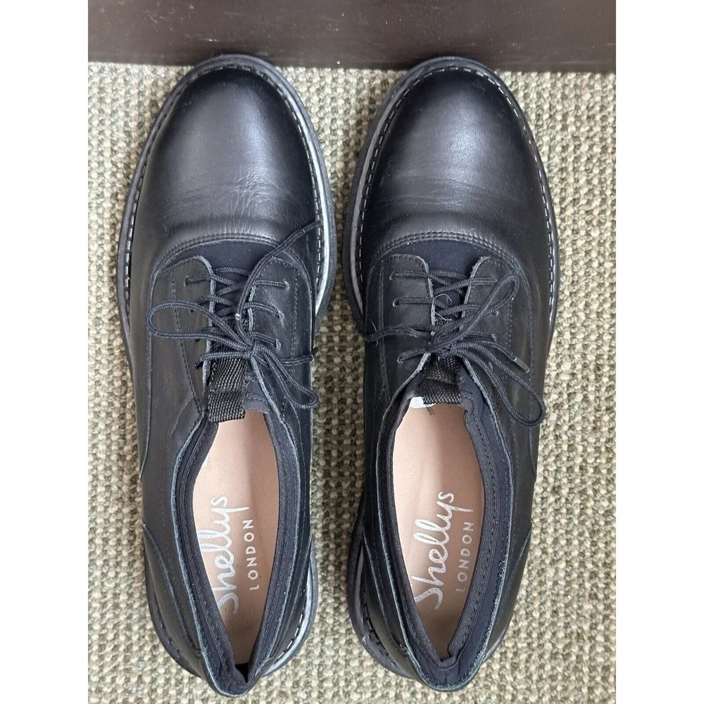 Shelly's London, Black Oxford Leather‎ Shoes, Unisex Men's 7/Women's 8.5